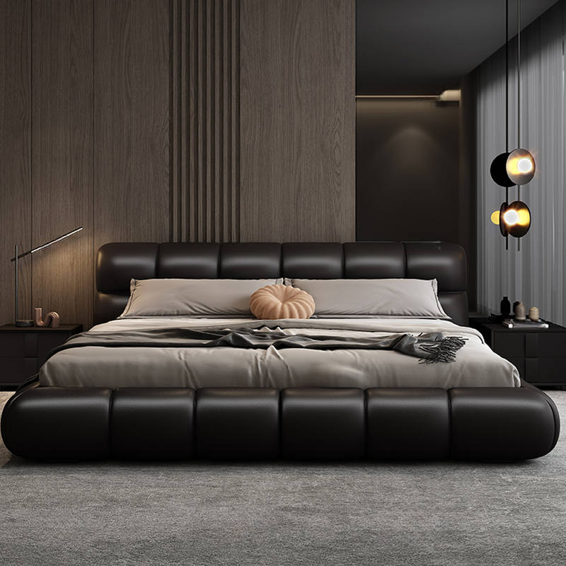Tool-Free Assembly Padded Frame Rectangle Genuine Leather Solid Color Sponge Pallet Bed Frame for Living Room, Lift Up Storage Included/Not Included