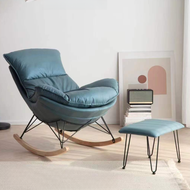 2-piece Stain Resistant Padded Rocking Accent Chair in Apricot Color with Footstool and Lumber Base in a Simple Style - image 4