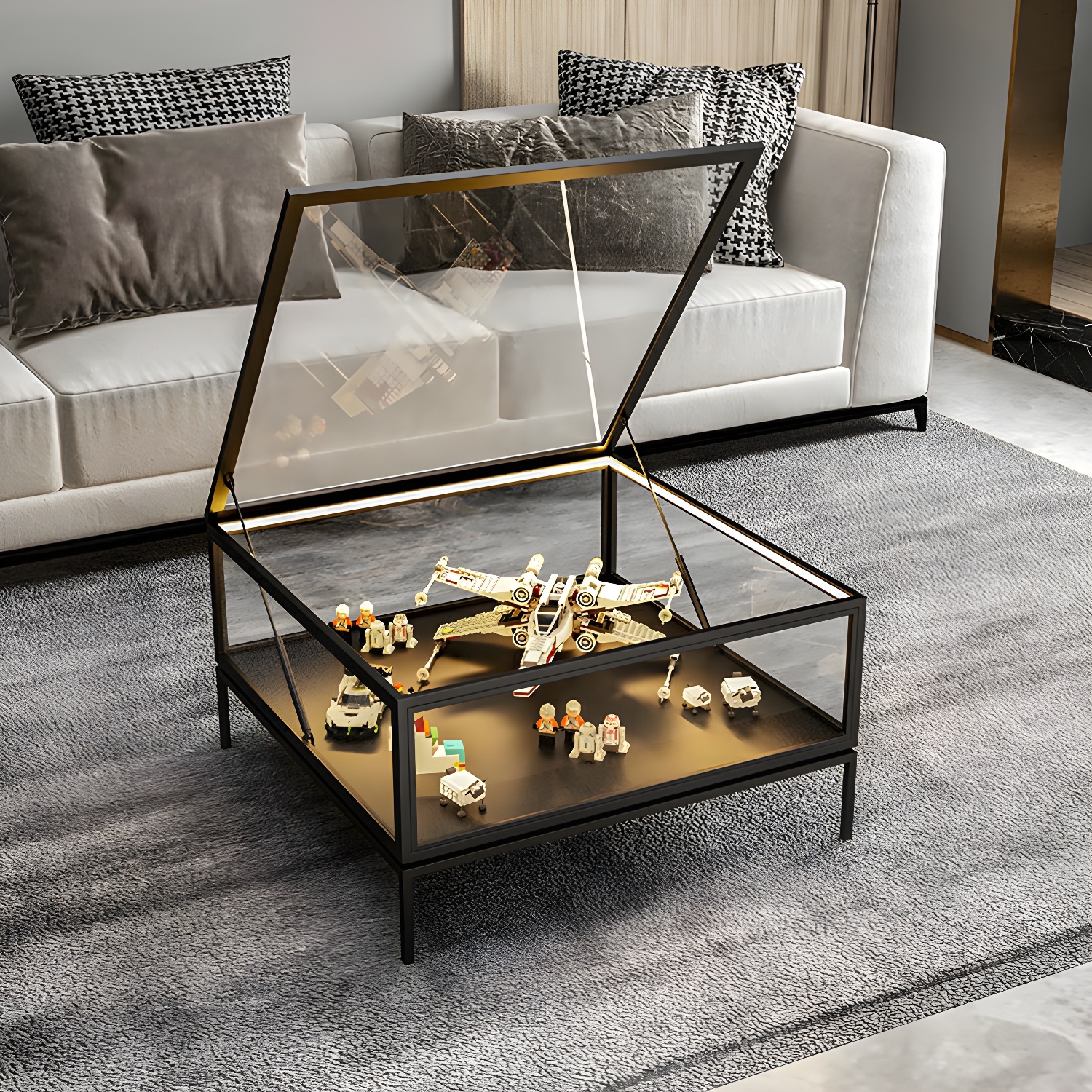 Rectangle Glass Top Coffee Cocktail Table Tranparent Contemporary with Metal Base - image 6