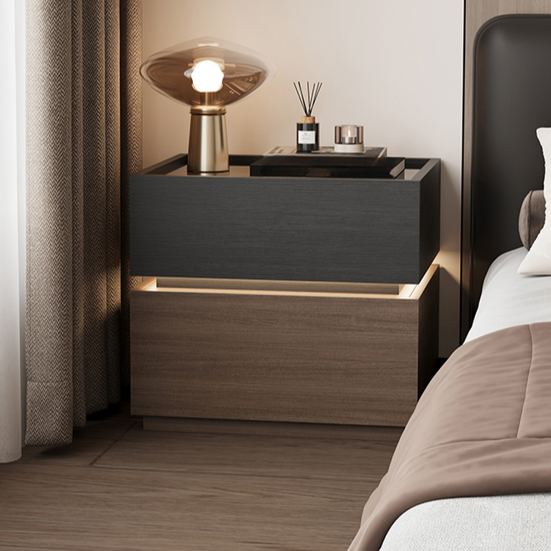 Organic Modern Nightstand With Drawer Organization with Glass Countertop and Illuminating Lighting - image 8