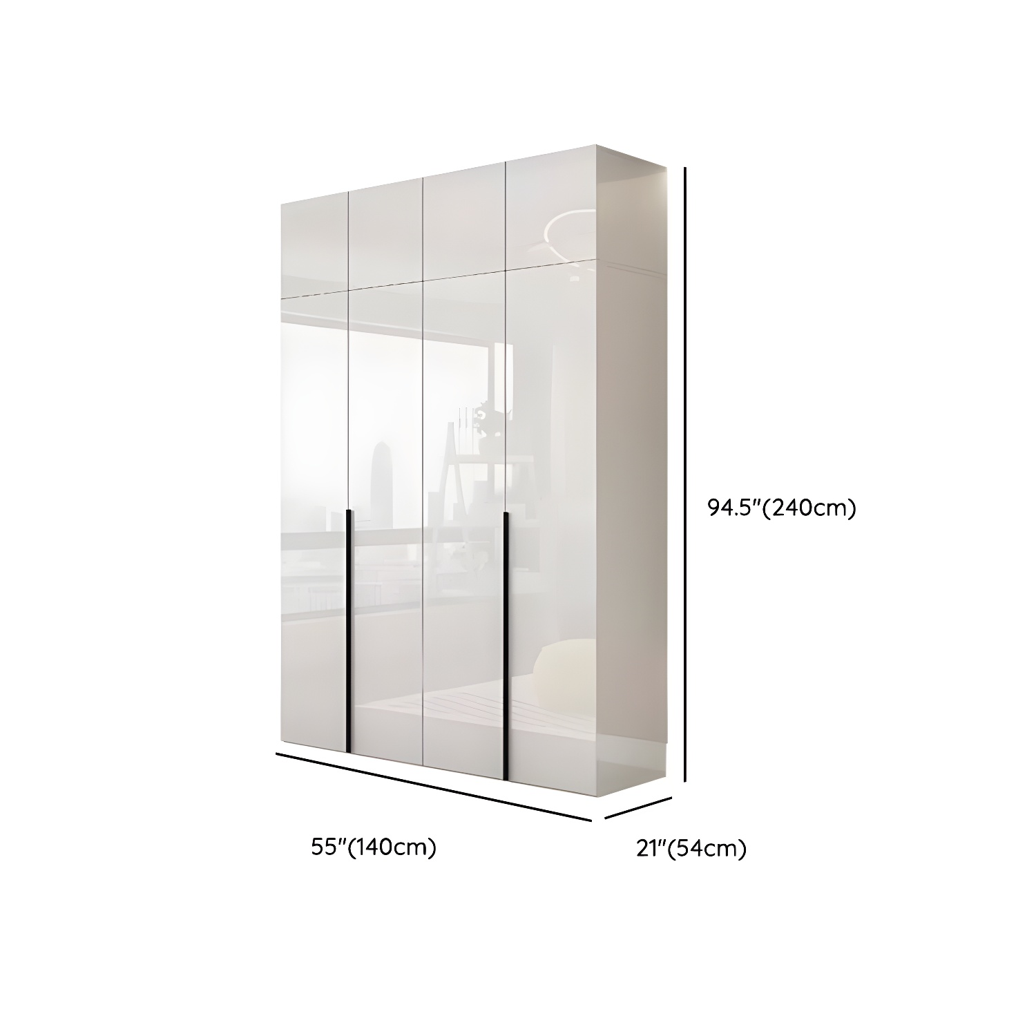 Modern white wood wardrobe armoire with hinged doors, clothing rod & shelves - image 18