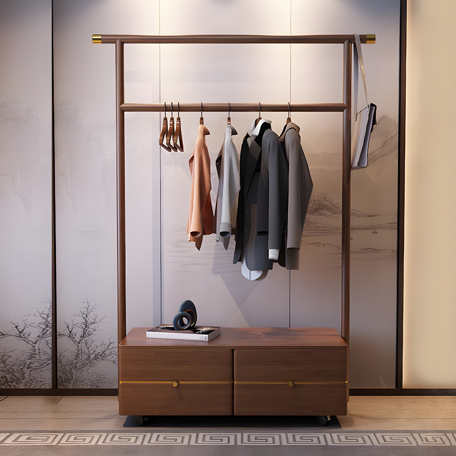 Contemporary Movable Wardrobe Wooden Bedroom Armoire with Drawers - image 4