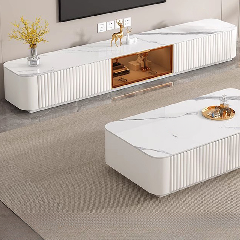 Trendy Vitreous Countertop TV Stand with Closet and 2 Drawers for Sitting Room - image 3