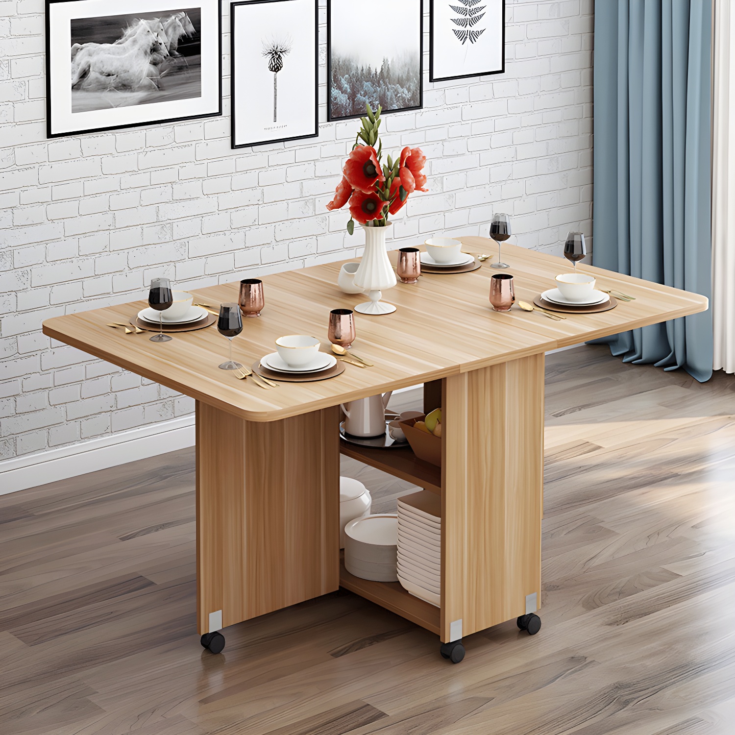 Solid Wood Mid-Century Modern Table Oval Solid Wood Top Table with Drop Leaf - image 15