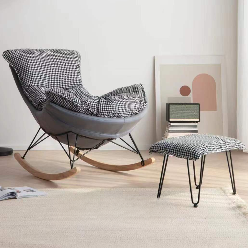 2-piece Stain Resistant Padded Rocking Accent Chair in Apricot Color with Footstool and Lumber Base in a Simple Style - image 3