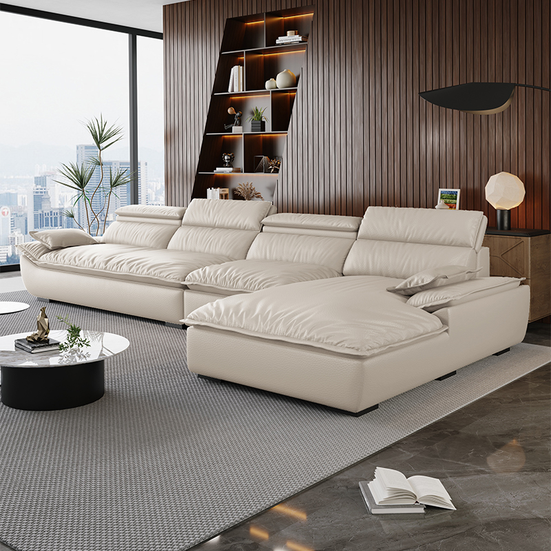L-Shape Leather Sofa Recliner in White/Espresso/Beige with Right Hand Facing Orientation - image 9
