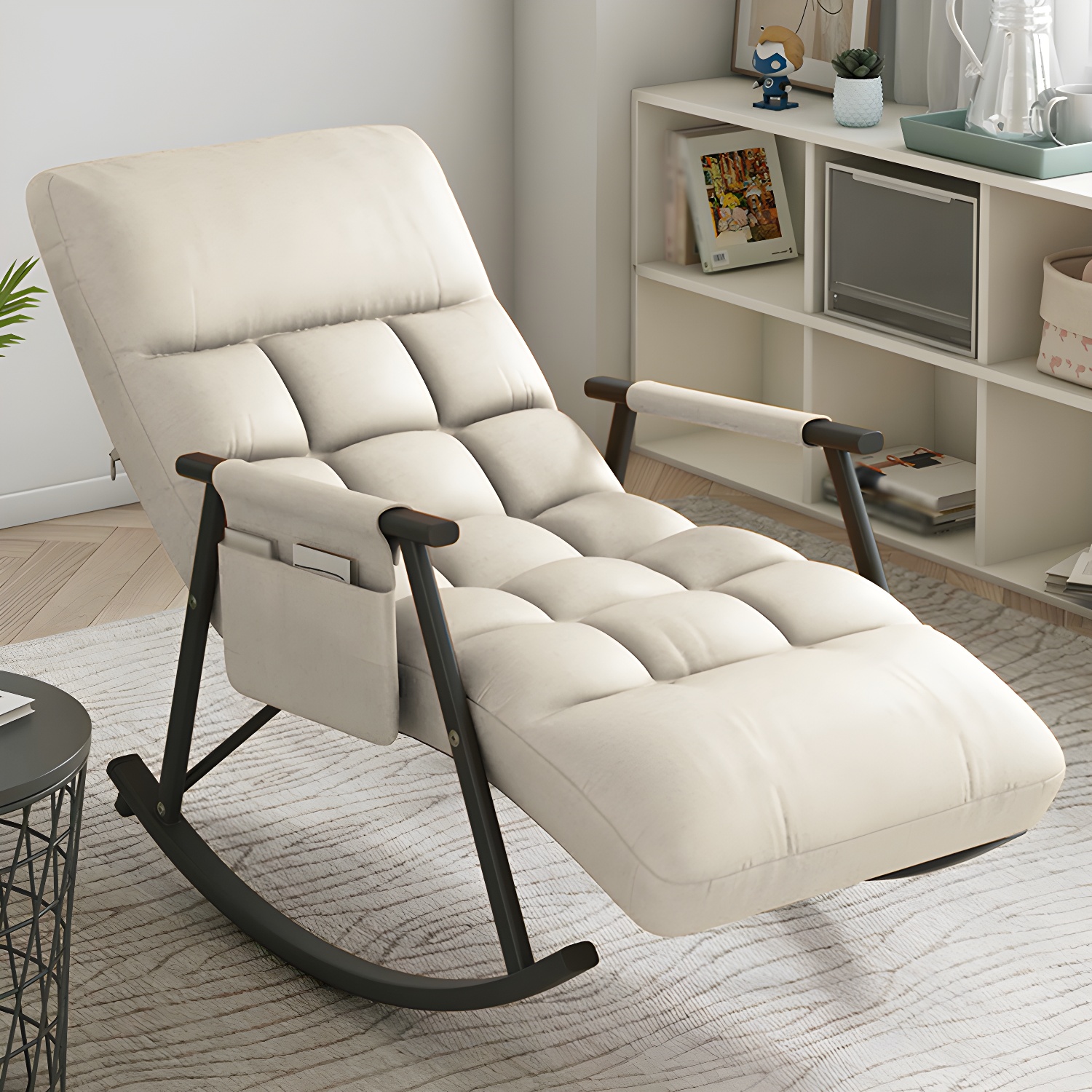 Faux Leather Rocking Chair Modern Style Rocker Chair with Storage
