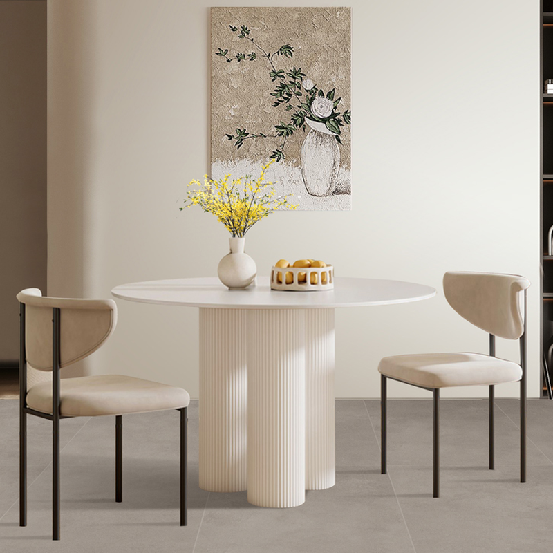 Ribbed Leg Circular-shaped Sintered Stone Dining Table with a Fixed Table Top for 2/for 4 in a Modern Simple Style - image 10