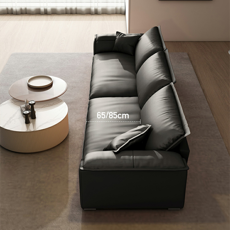 Black Cushion Back 30'' Interface Genuine Leather Sofa Pillow Top Arm