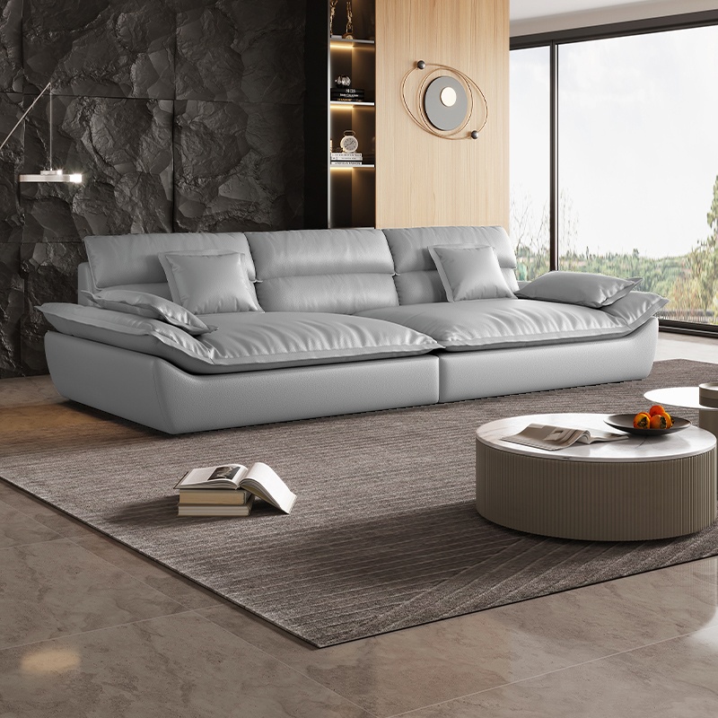 Contemporary Scratch-tolerant Solid Color Standard Sofa in Dark Gray/White/Light Blue, Seats 5 with 2 Pillows - image 7