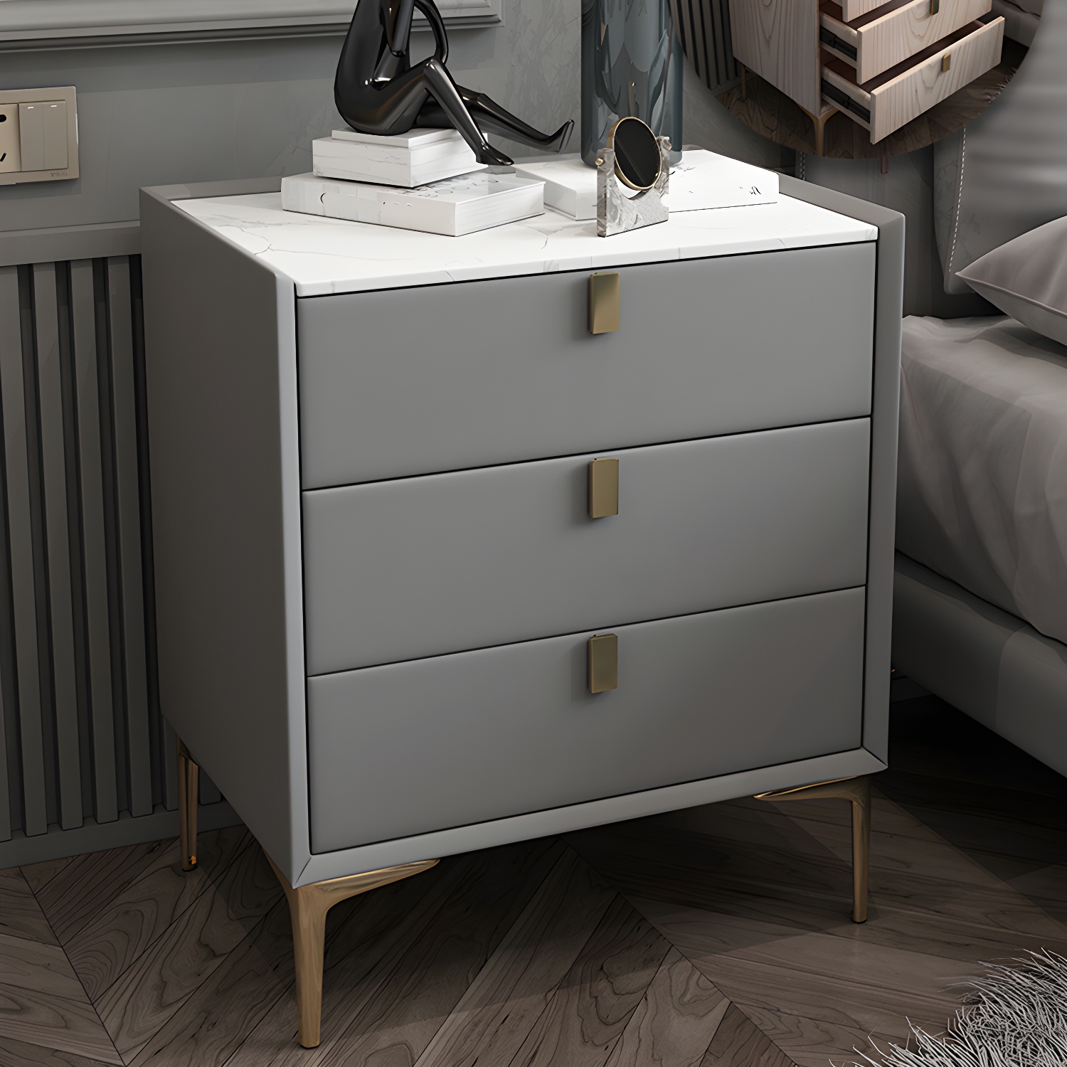 Solid Wood Drawer Storage Night Table 2 Drawer Modern Bed Nightstand - image 15