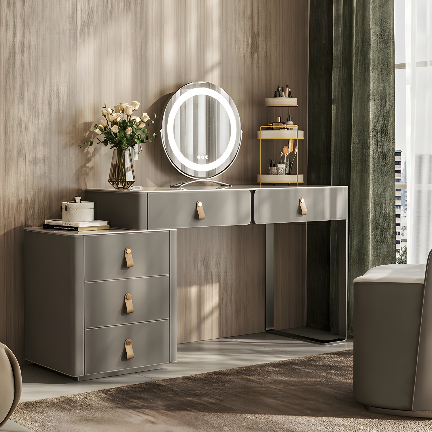 Contemporary 5-Drawer Wood Frame Slate Top Makeup Vanity Desk Table in Gray - image 3