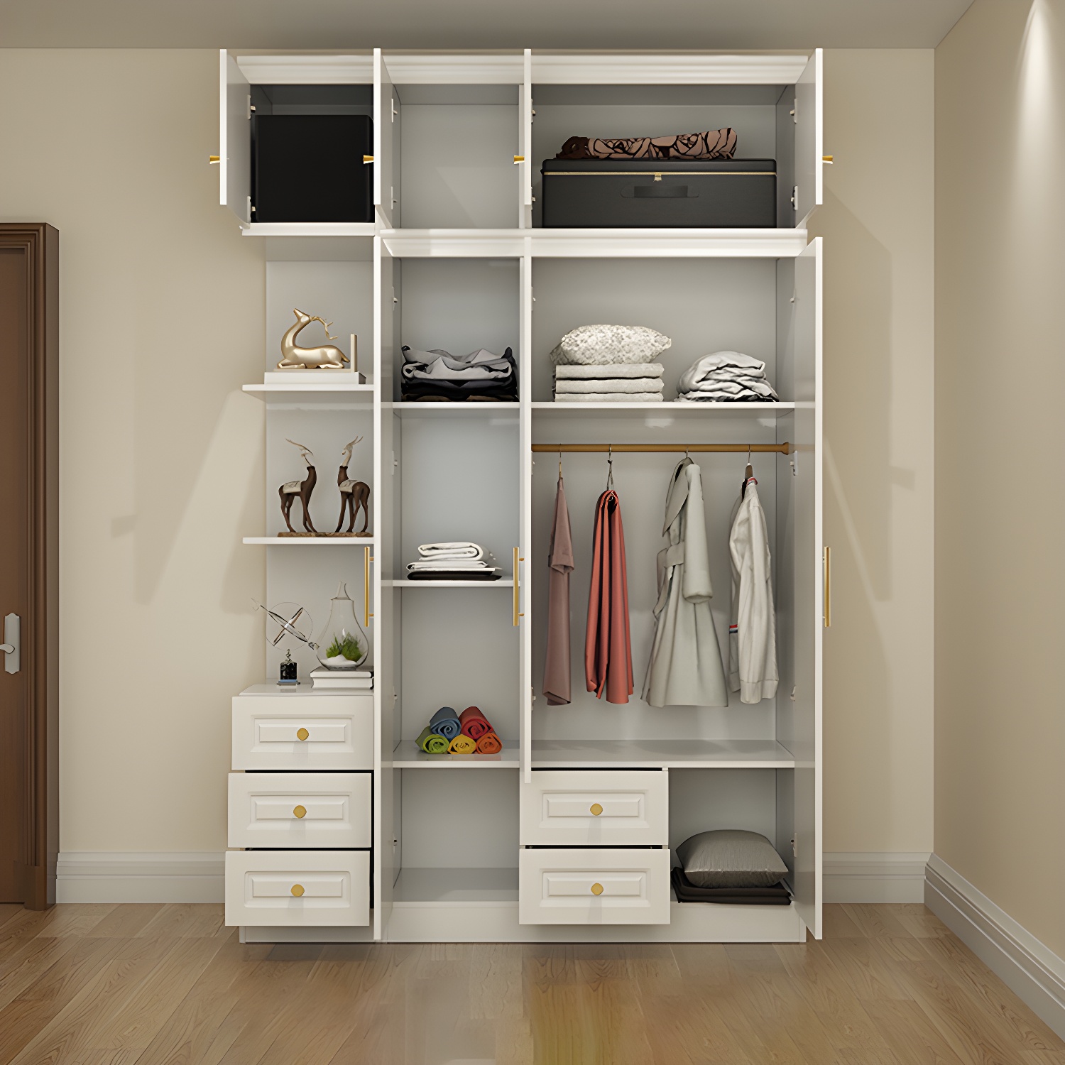 Hinged White Wardrobe Armoire Engineered Wood Wardrobe Closet - image 6