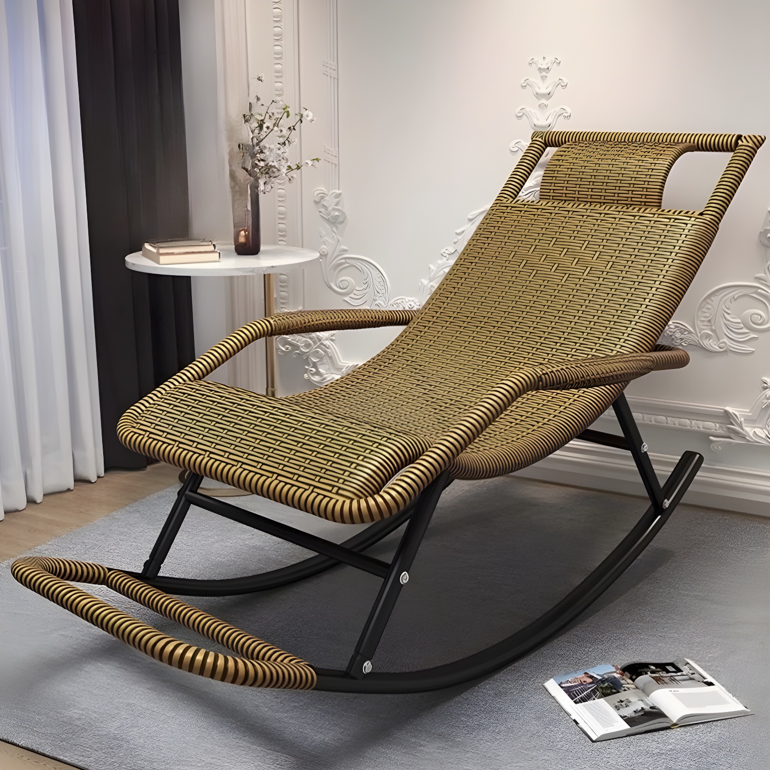 Traditional Black Metal Frame Rocking Chair with Spindle Back and High Weight Capacity - image 5