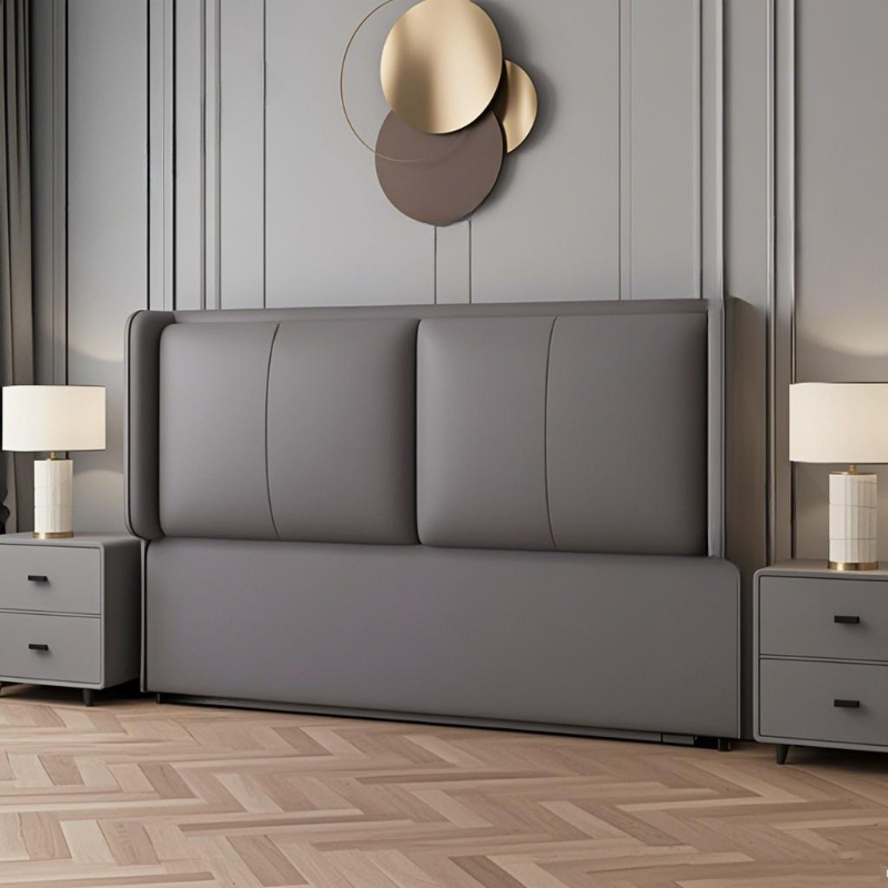 Simplistic Style Wingback Headboard in Pine Wood with No Distressing, Rectangular Shape for King/Queen/Full Bed, Featuring Sponge Upholstery and Standard Height