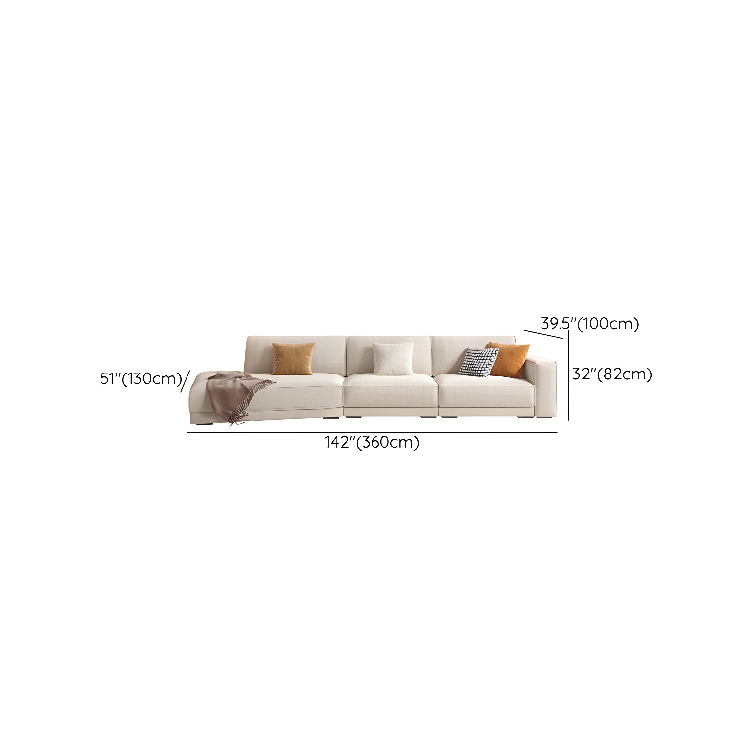 Modern Beige Linen L-Shape Sofa Chaise with Square Arm in Wood Frame - image 19