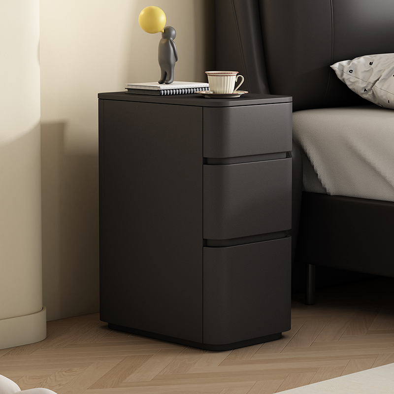 Stylish 3 Tiers Nightstand With Drawer Storage in Artificial Leather