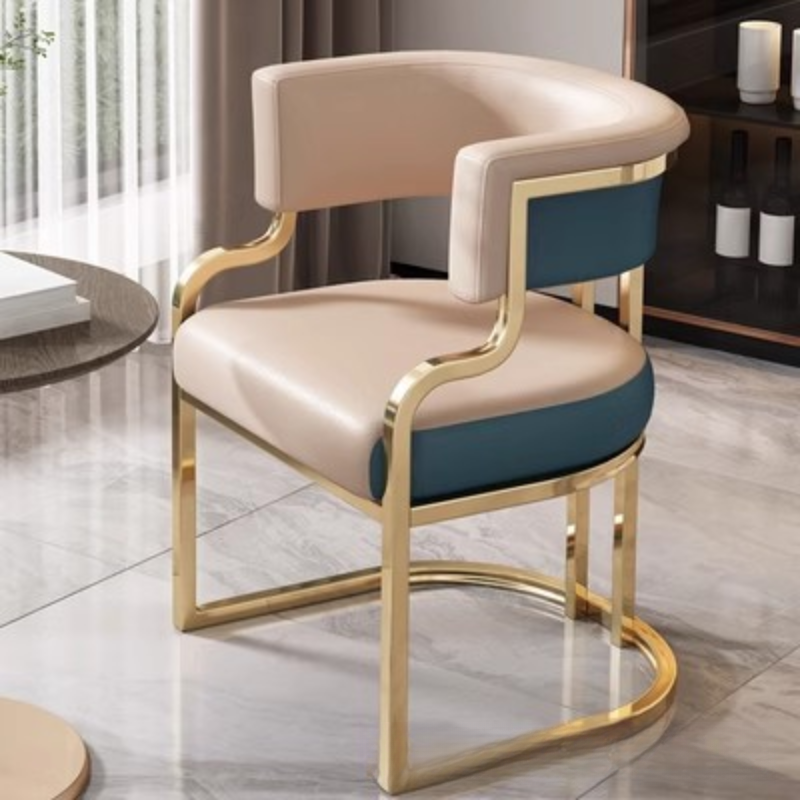 Minimalist Arm Chair with Cushioned Seat, Arms, Metallic Metal Legs, and Low Back - image 3