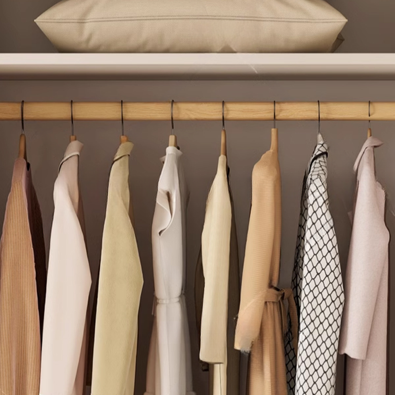 Chalk Modish Natural Wood Wardrobe Closet with Soft Close Drawer, Soft Close Door, Interior Shelves, and Clothing Rod - image 5