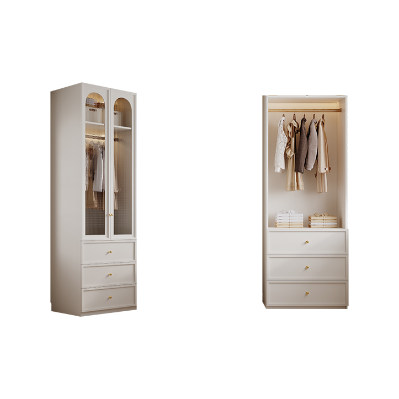 Minimalist Manufactured Wood Independent Almirah with 3-Drawer, Interior Shelves, and Clothing Rod