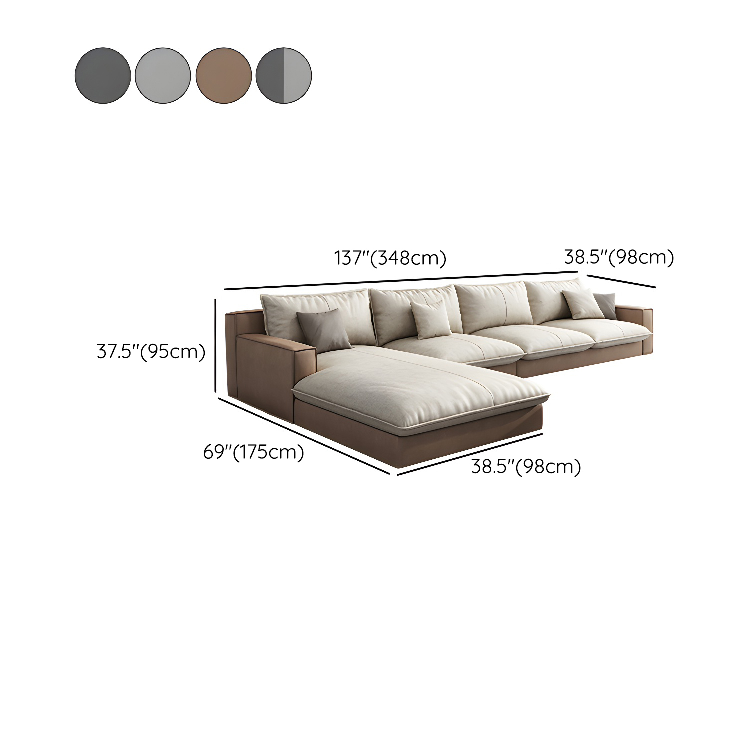 Scandinavian Pillow Back Sectional with Square Arm for Living Room - image 14