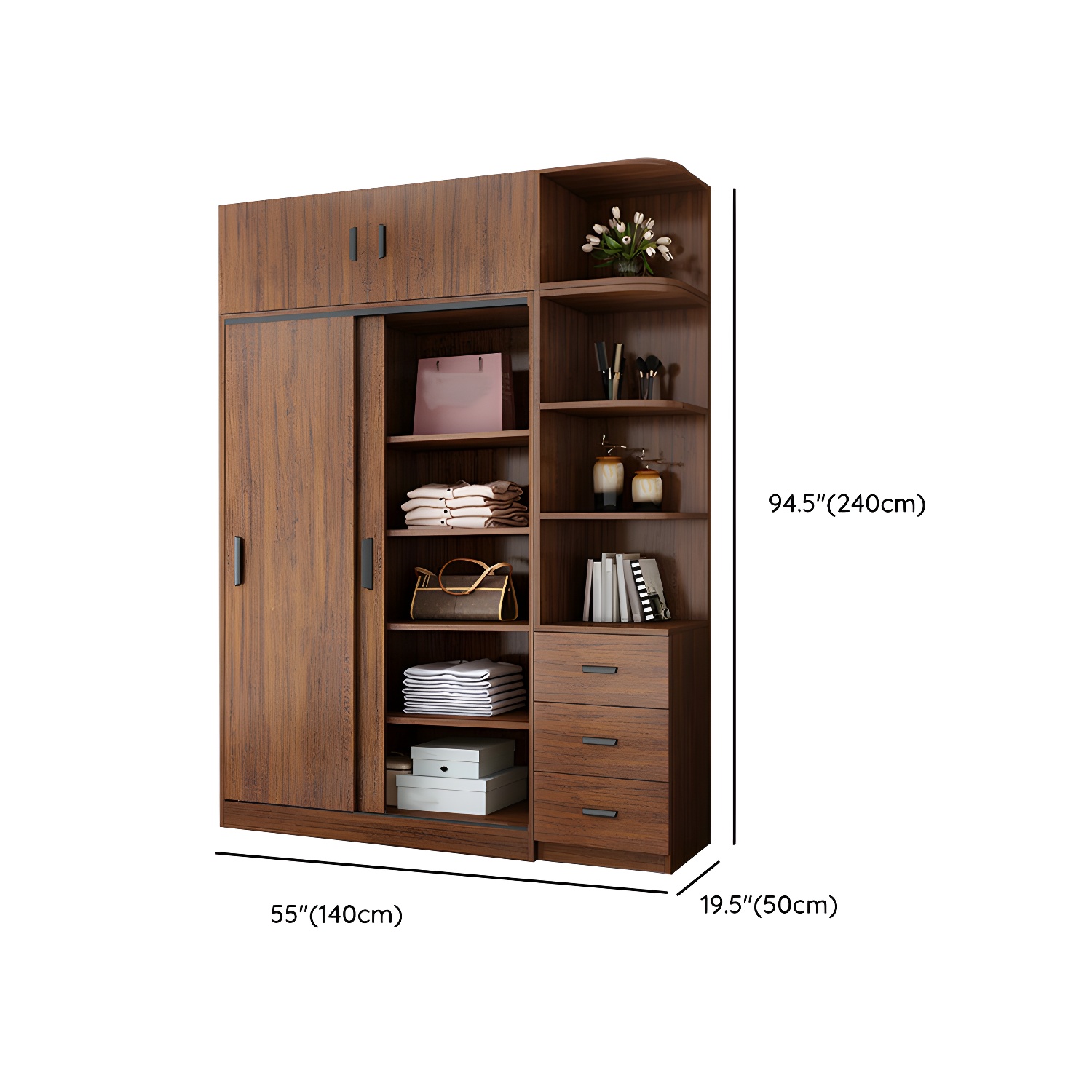 Contemporary Brown Wood Wardrobe Armoire with Clothing Rod & Shelves - image 27