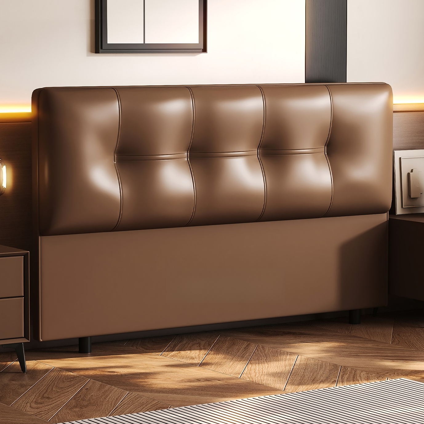 Simplistic Style Panel Headboard with No Distressing, Piled Tufted Rectangular Design for King/Queen/Full Bed, Featuring Sponge Upholstery and Standard Height