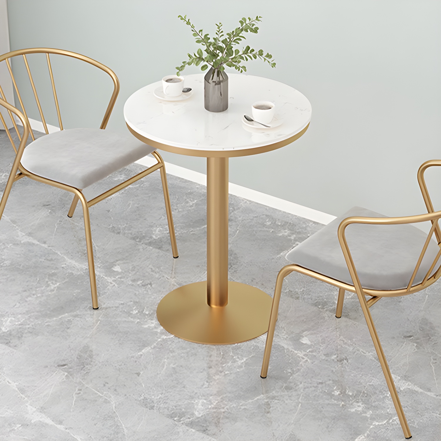 Traditional Luxury Round Dining Table Marble Top Table with Gold Metal Base - image 4