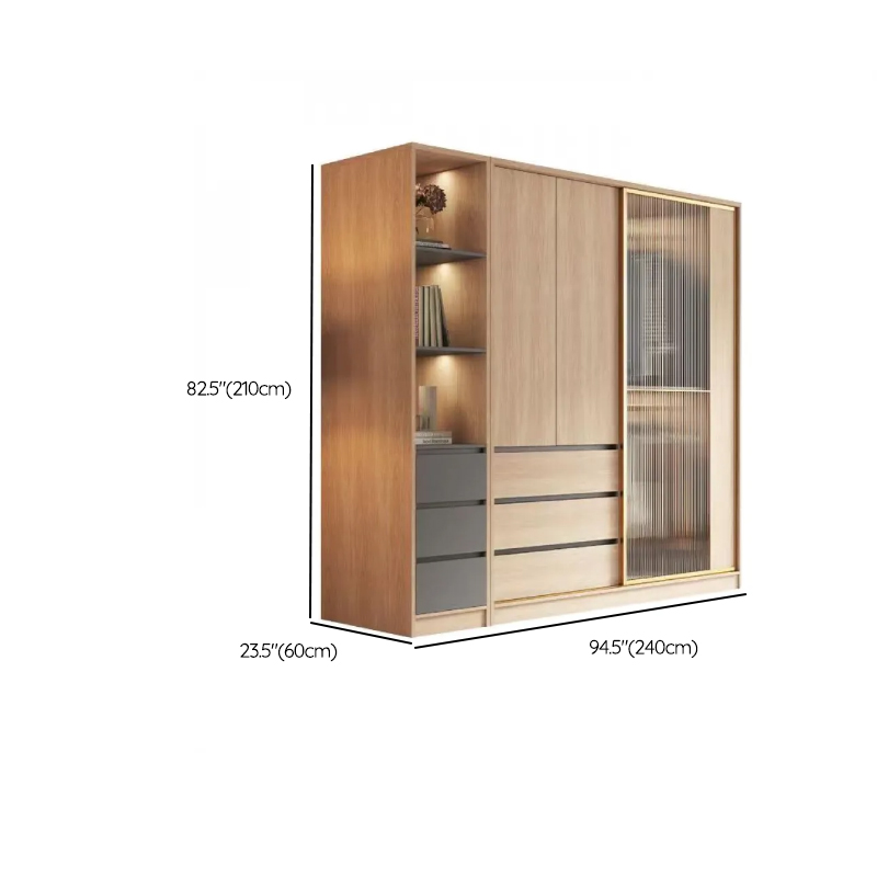 Natural Finish Art Deco Timber Wardrobe Armoire with Soft Close Drawer, Soft Close Door, Interior Shelves, and Clothing Rod - image 19