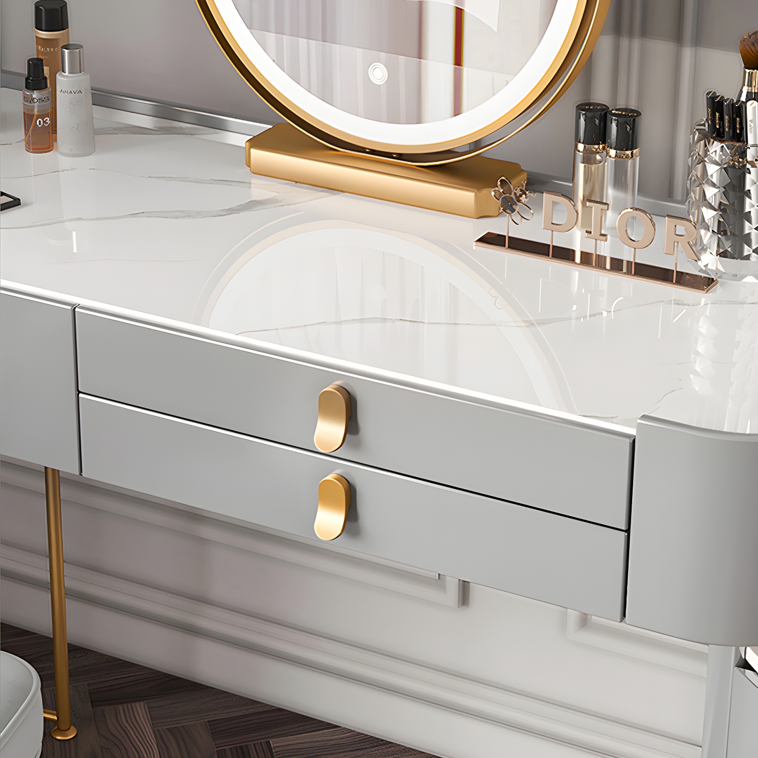 Lighted Mirror Makeup Vanity Desk Storage Box Makeup Vanity Set with Drawer - image 11