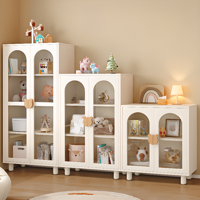 Modern Rectangular Utility Cabinet with Closet, Manufactured Wood Countertop, Glass-panel Door, White/Natural Top - image 3