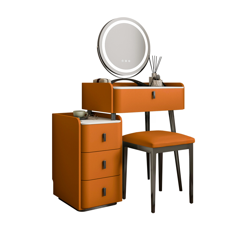 Orange/Gray/Beige Vanity Set with Drawers and Adjustable Brightness Mirror - image 4