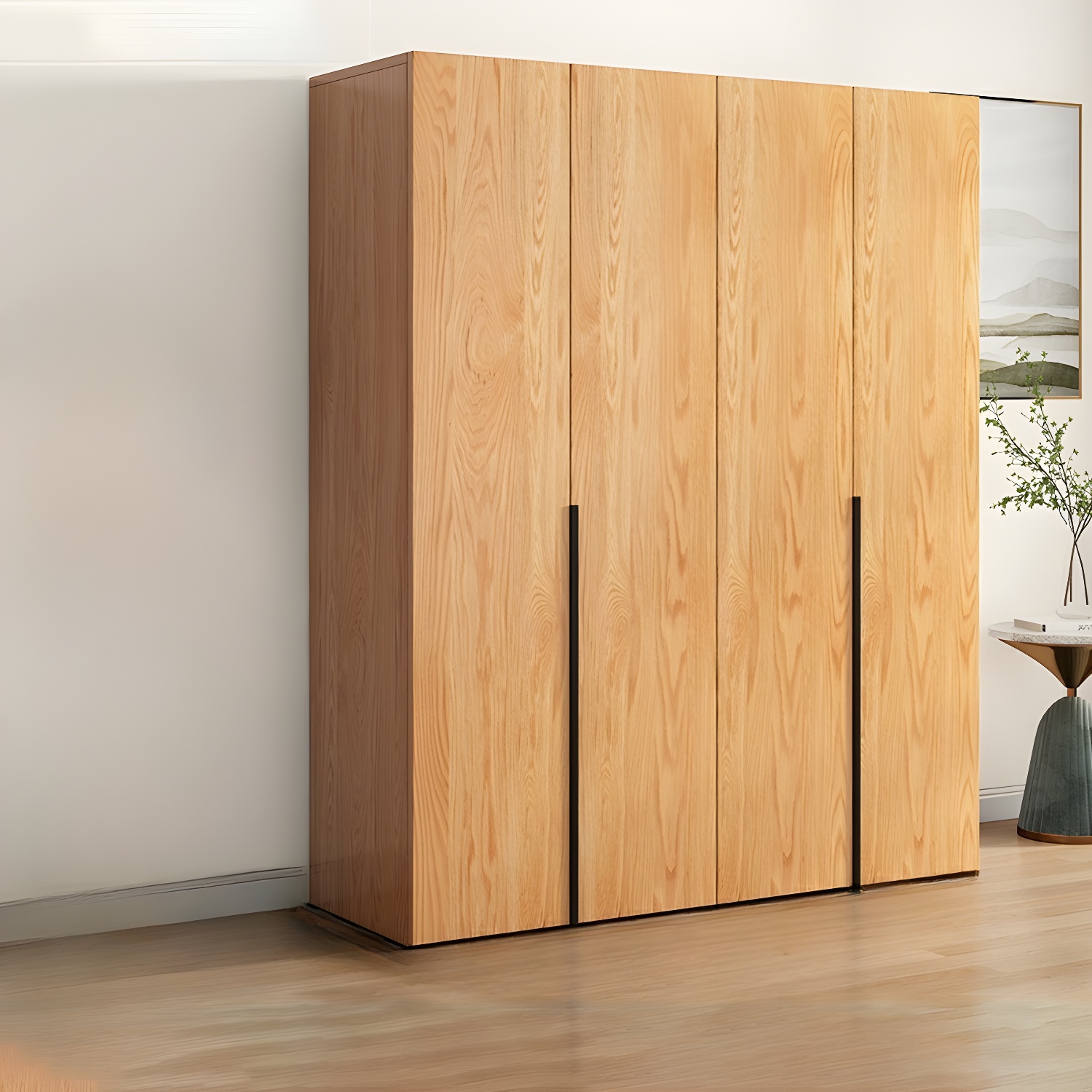 Modern Natural Wood Pine Armoire with Clothing Rod & Shelves - image 4