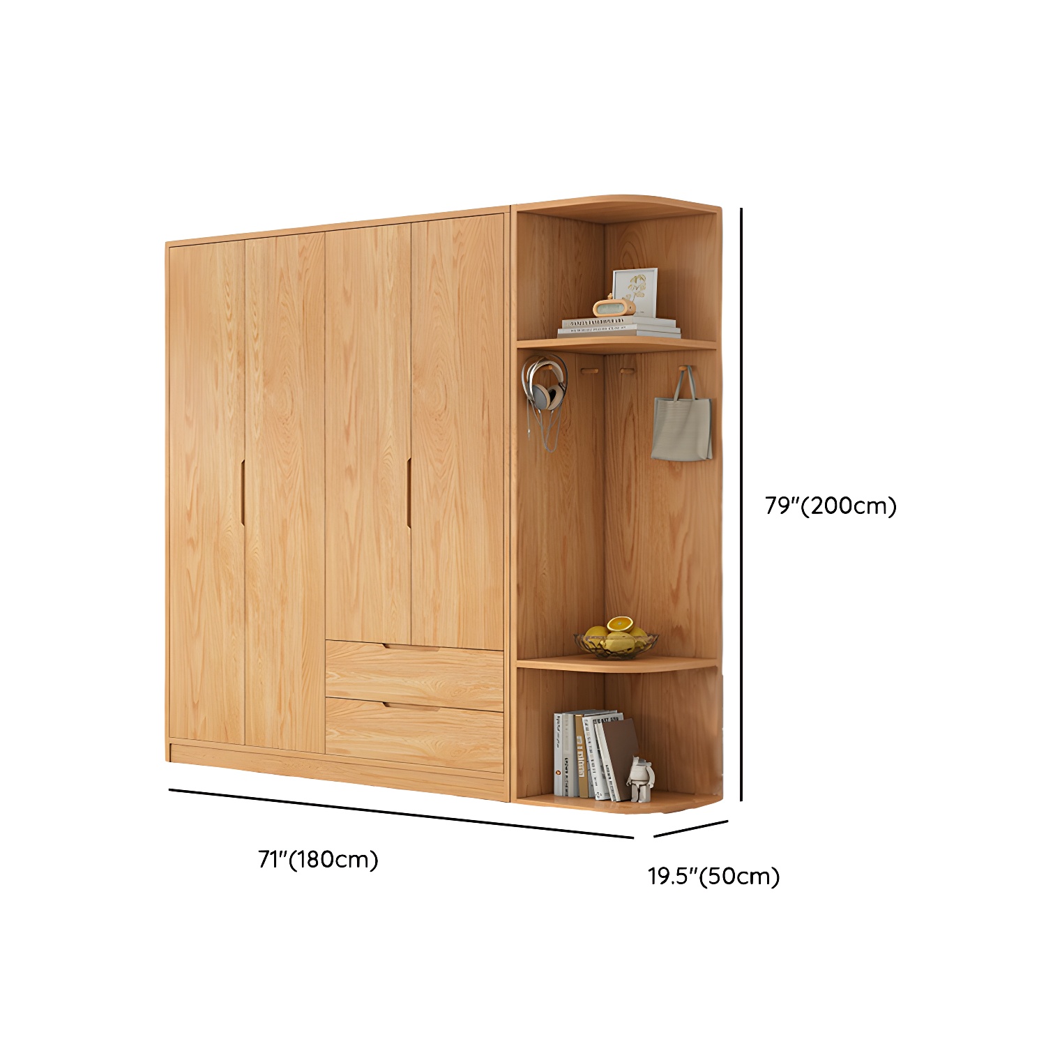 Modern Natural Wood Wardrobe Armoire with Sliding Doors, Drawers, and Shelves - image 129