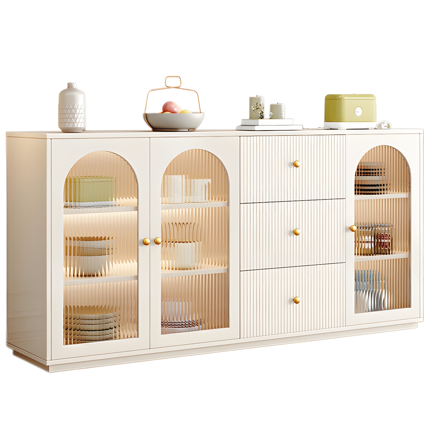 Glam White Wood Sideboard Credenza with Glass Doors and Adjustable Shelves - image 9