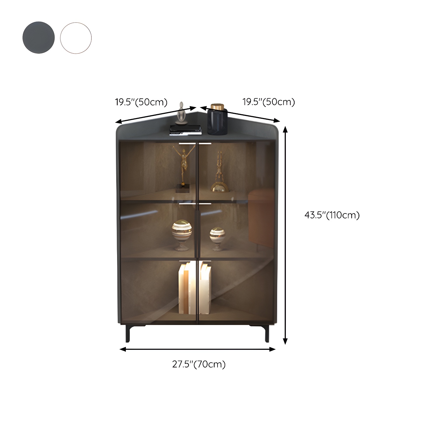 Scandinavian Corner Accent Cabinet with Glass Doors and Black Metal Base - Small Size - image 11