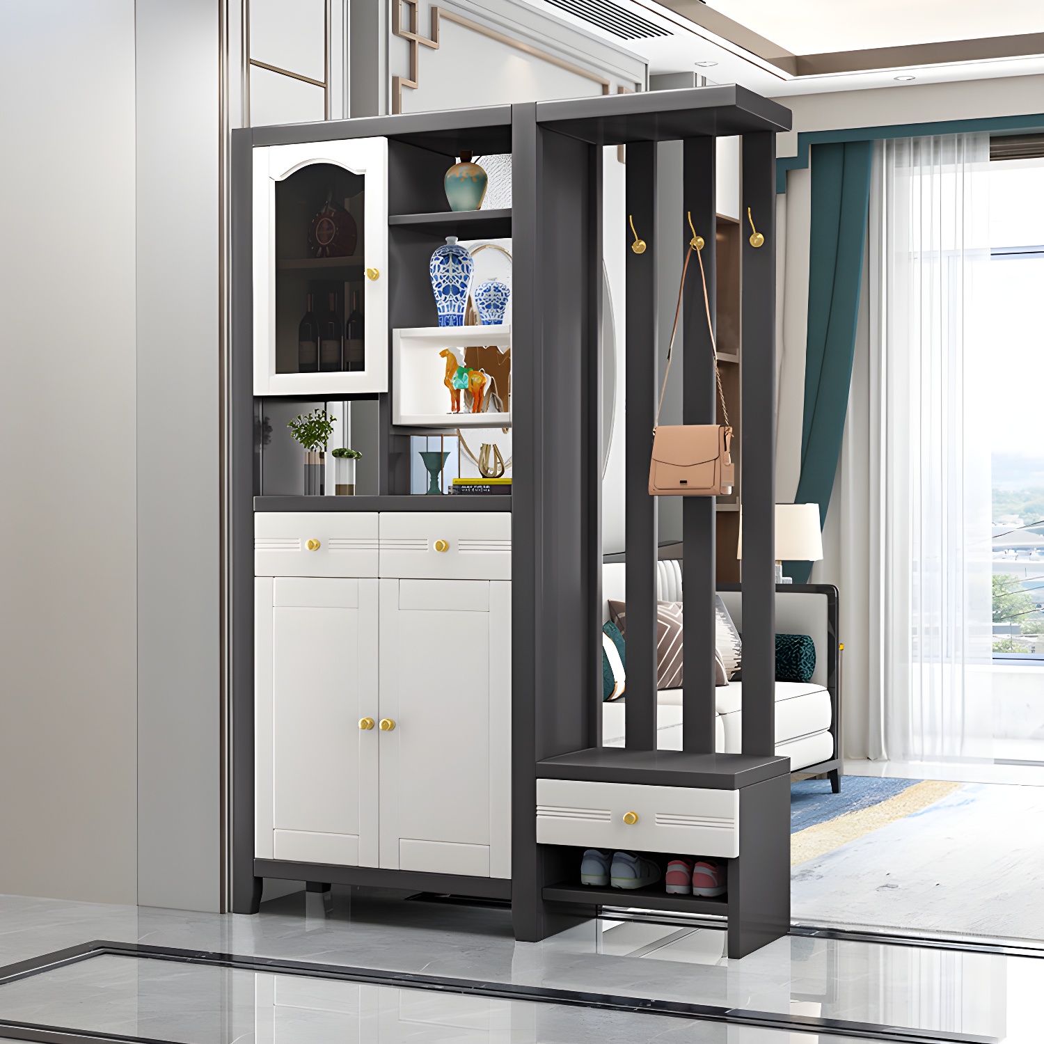 Solid Wood Modern Accent Cabinet with Doors and Drawers for Living Room - image 4