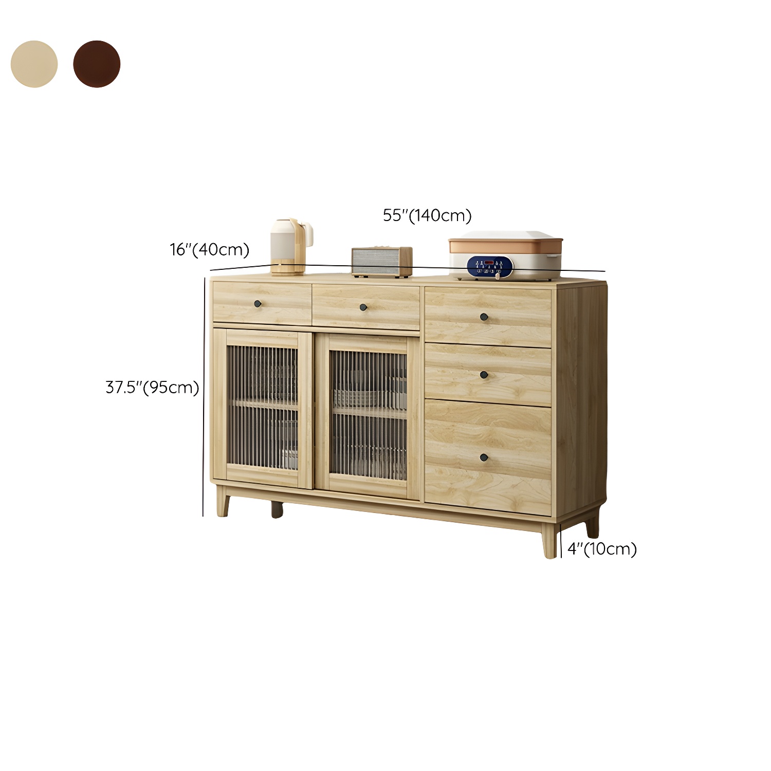 Contemporary Wood Buffet with Glass Doors and 3 Storage Drawers - image 14