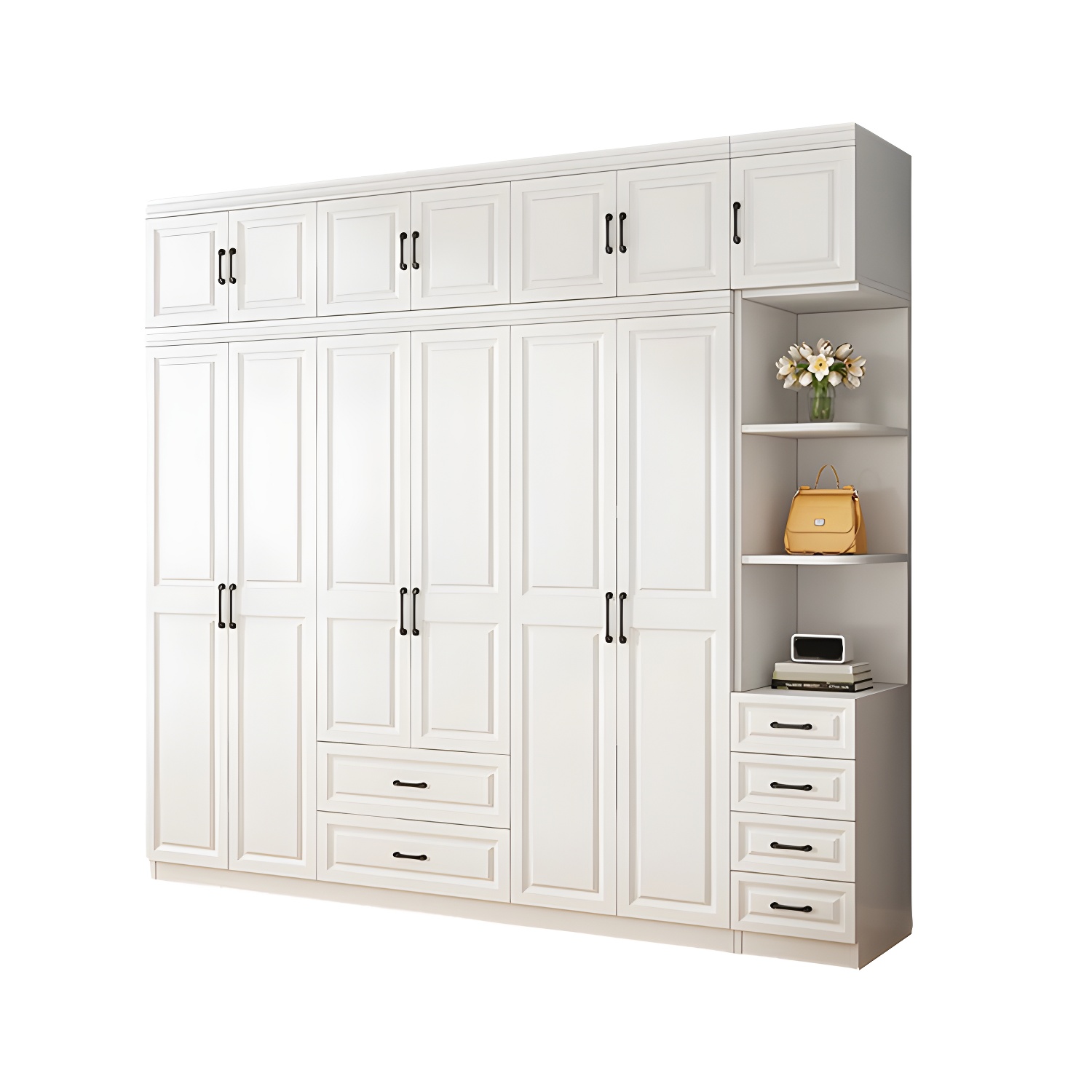 Modern White Wood Wardrobe Armoire with Soft-Close Drawers and Clothing Rod - image 5