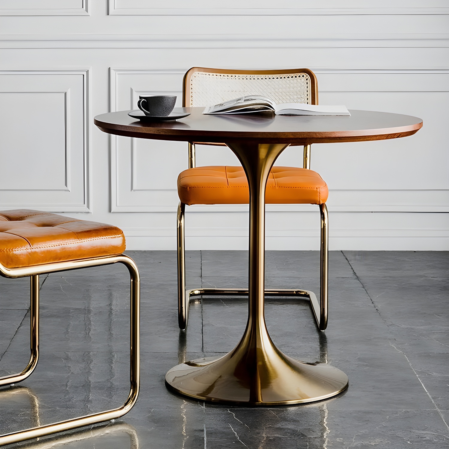 Scandinavian Standard Height Round Wood-Top Dining Table, Metal Tulip Base, Simple Assembly - image 4