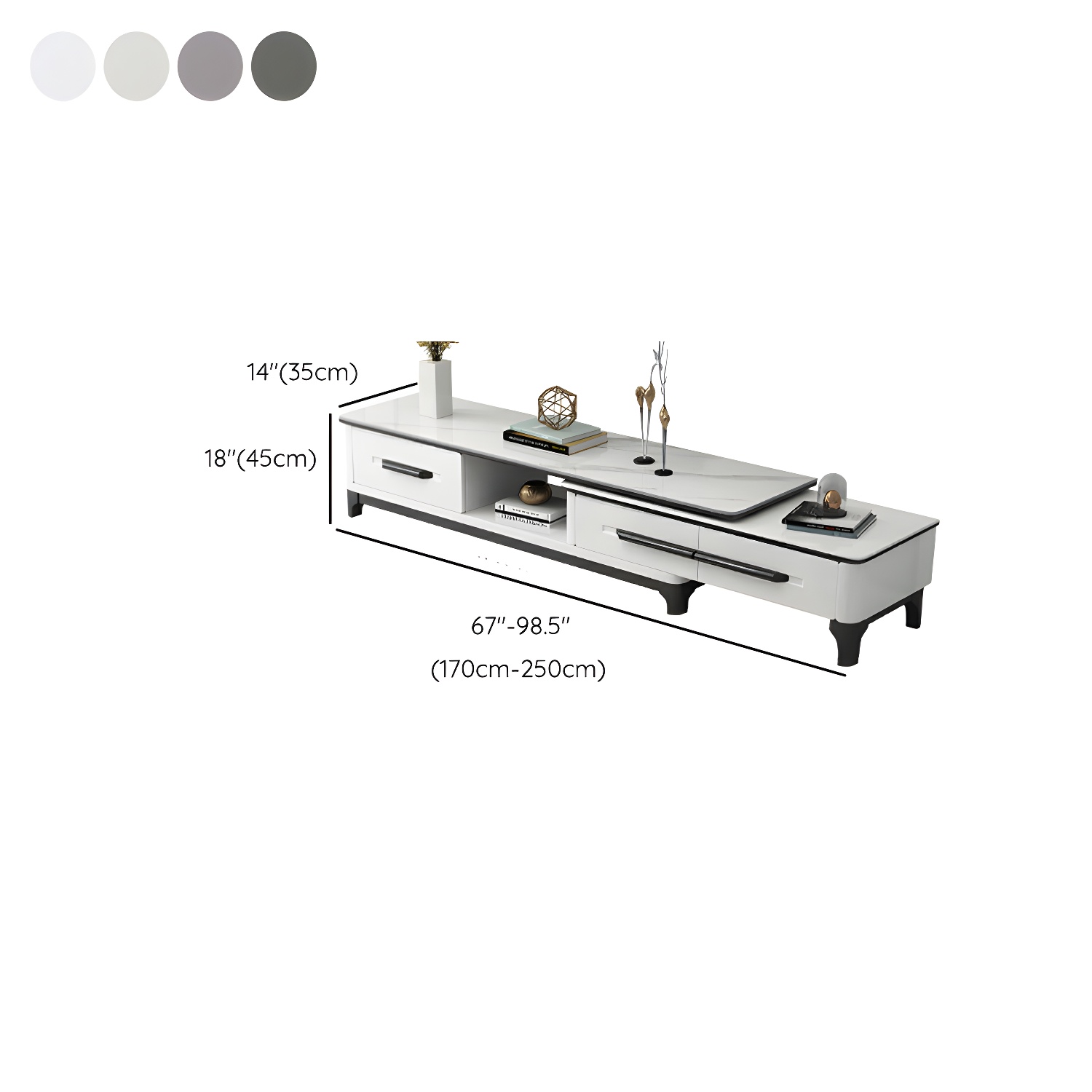 Modern Stone TV Stand with Long Length, Open Storage and Drawers featuring Wood Shelves - image 12