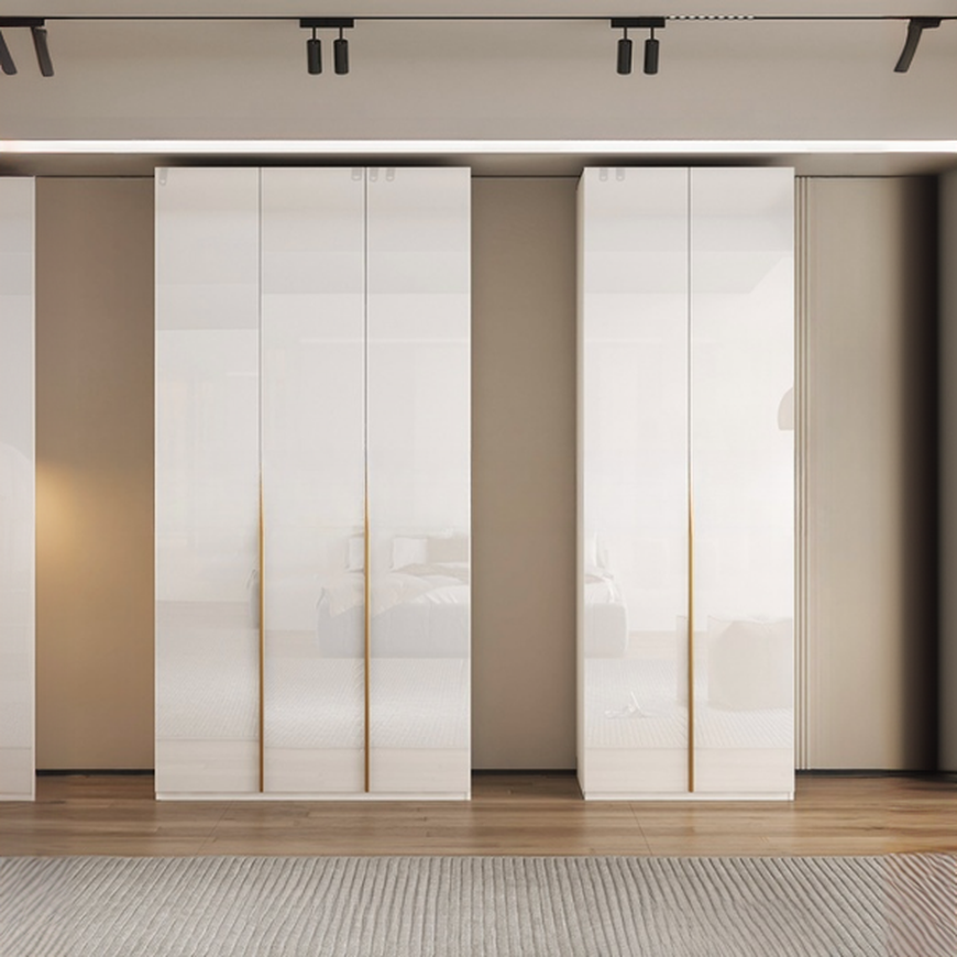 Chalk Minimalist Laminate Cabinet Armoire with Soft Close Drawer, Soft Close Door, Interior Shelves, and Clothing Rod