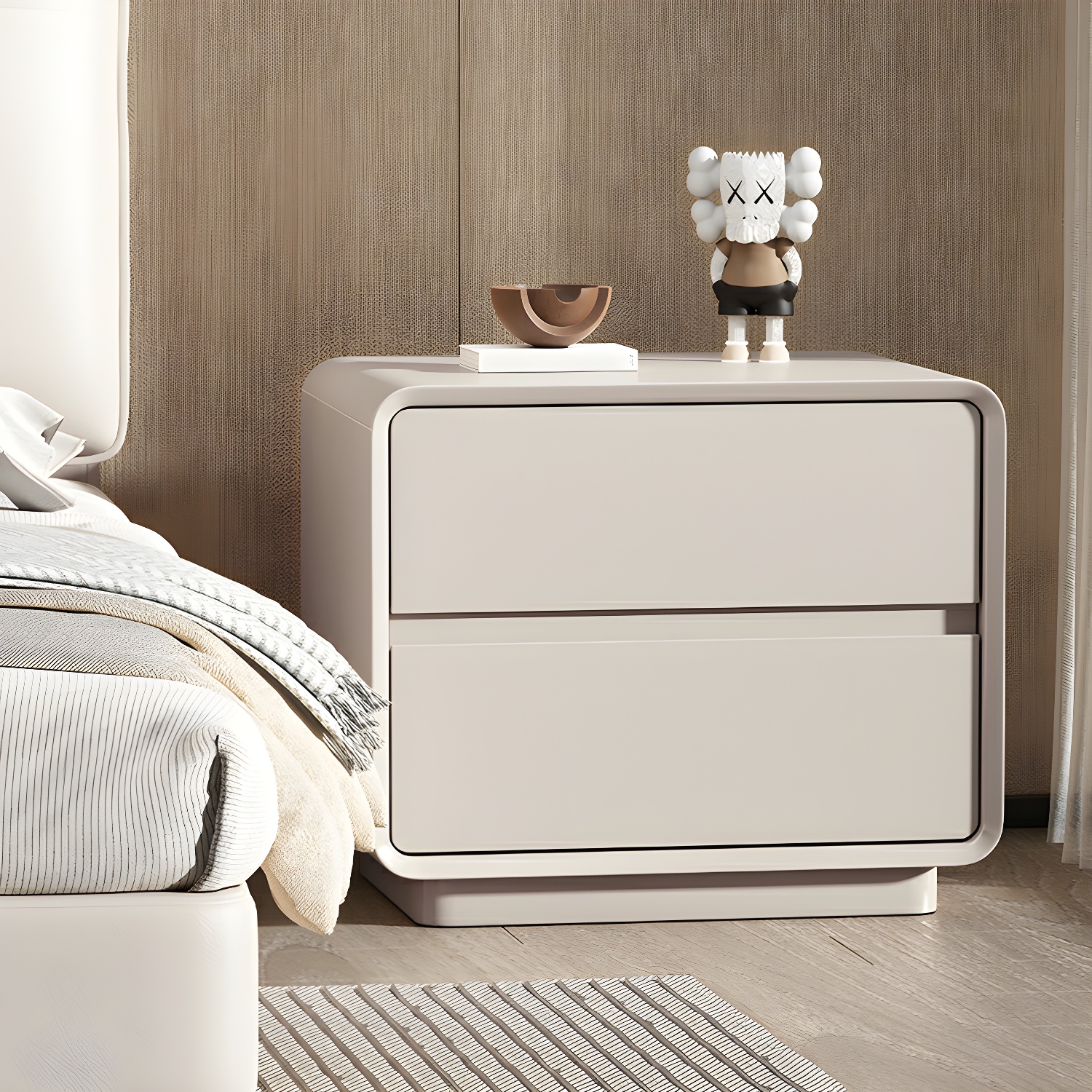 Modern Solid Wood Frame Nightstand with Silent Slide Drawers for Bedroom