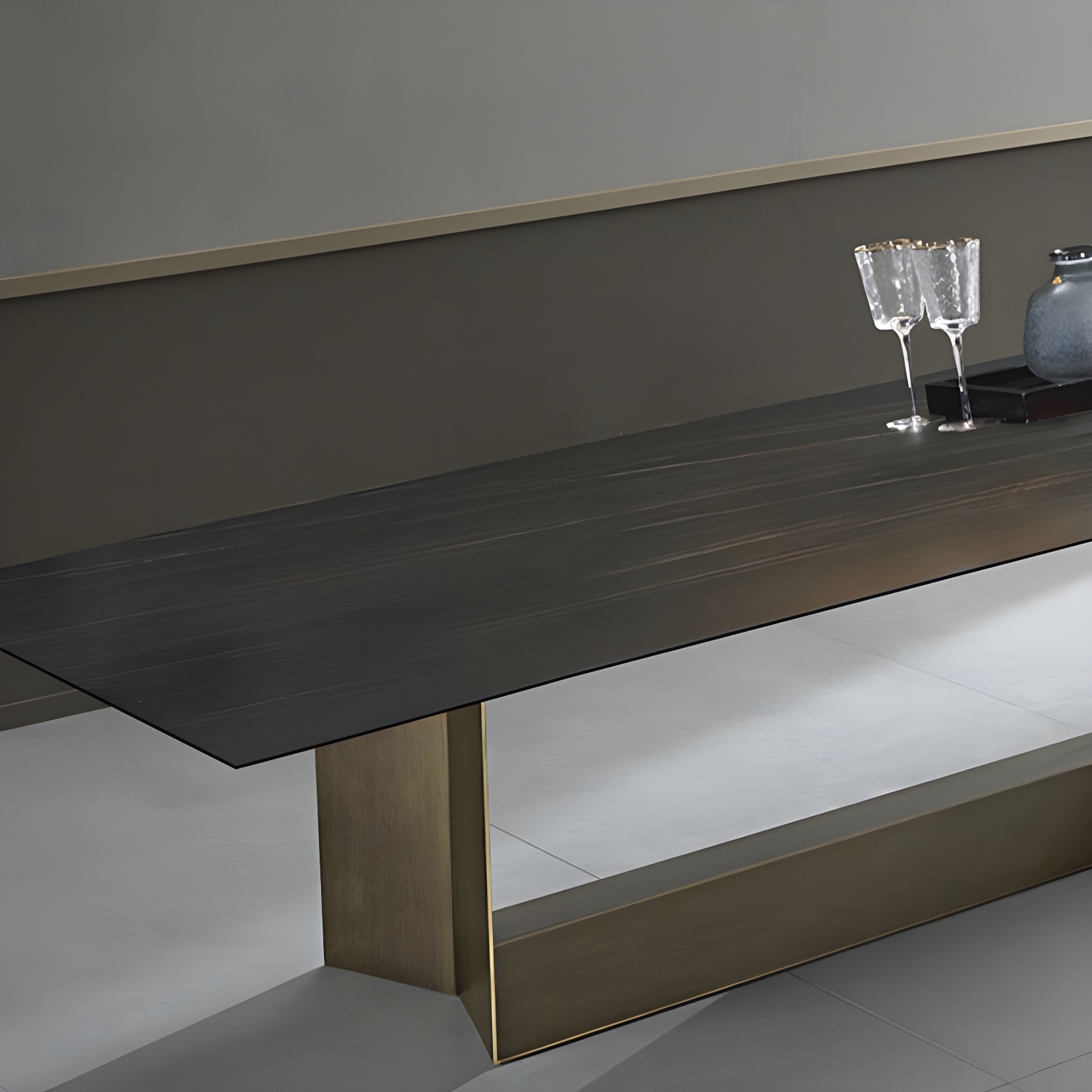 Rectangular Sintered Stone Dining Table Modern Furniture with Steel Base for Home - image 12