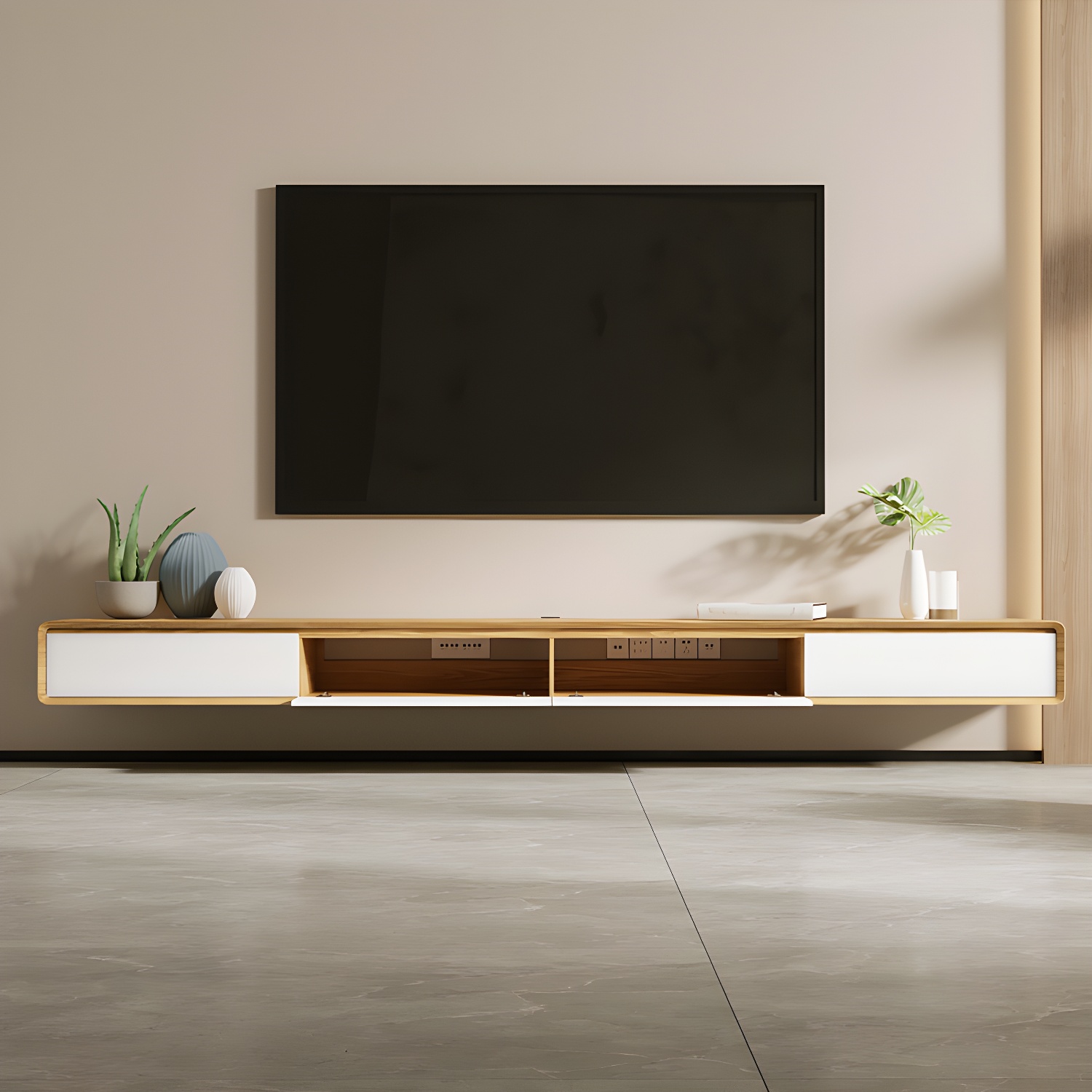 9"H Floating TV Console Modern TV Stand with Drawers for Living Room