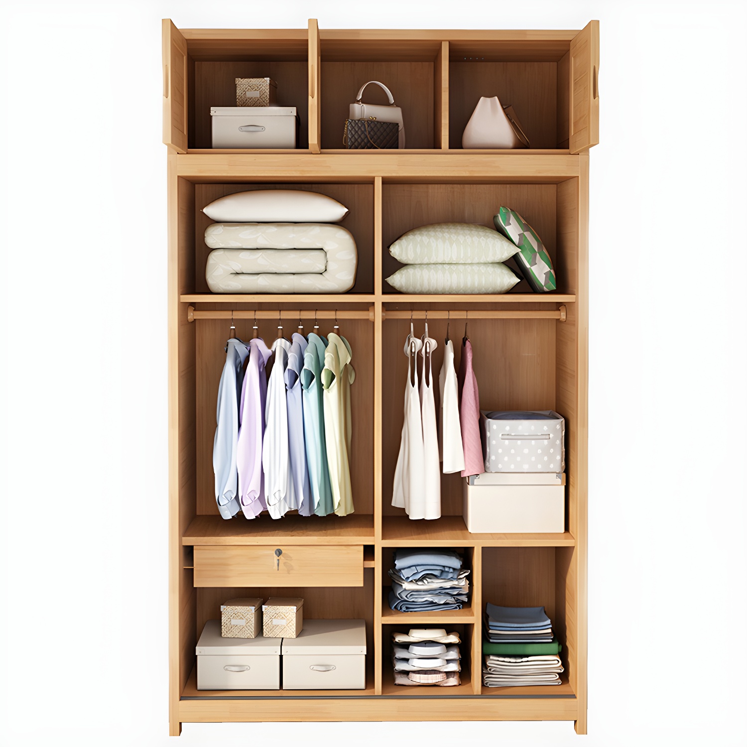 Rubberwood Solid Wood Wardrobe Traditional Freestanding Wardrobe - image 8