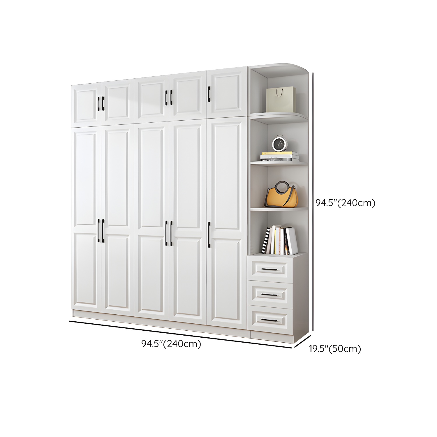 Modern White Wood Wardrobe Armoire with Shelves & Clothing Rod - Spacious and Stylish - image 36