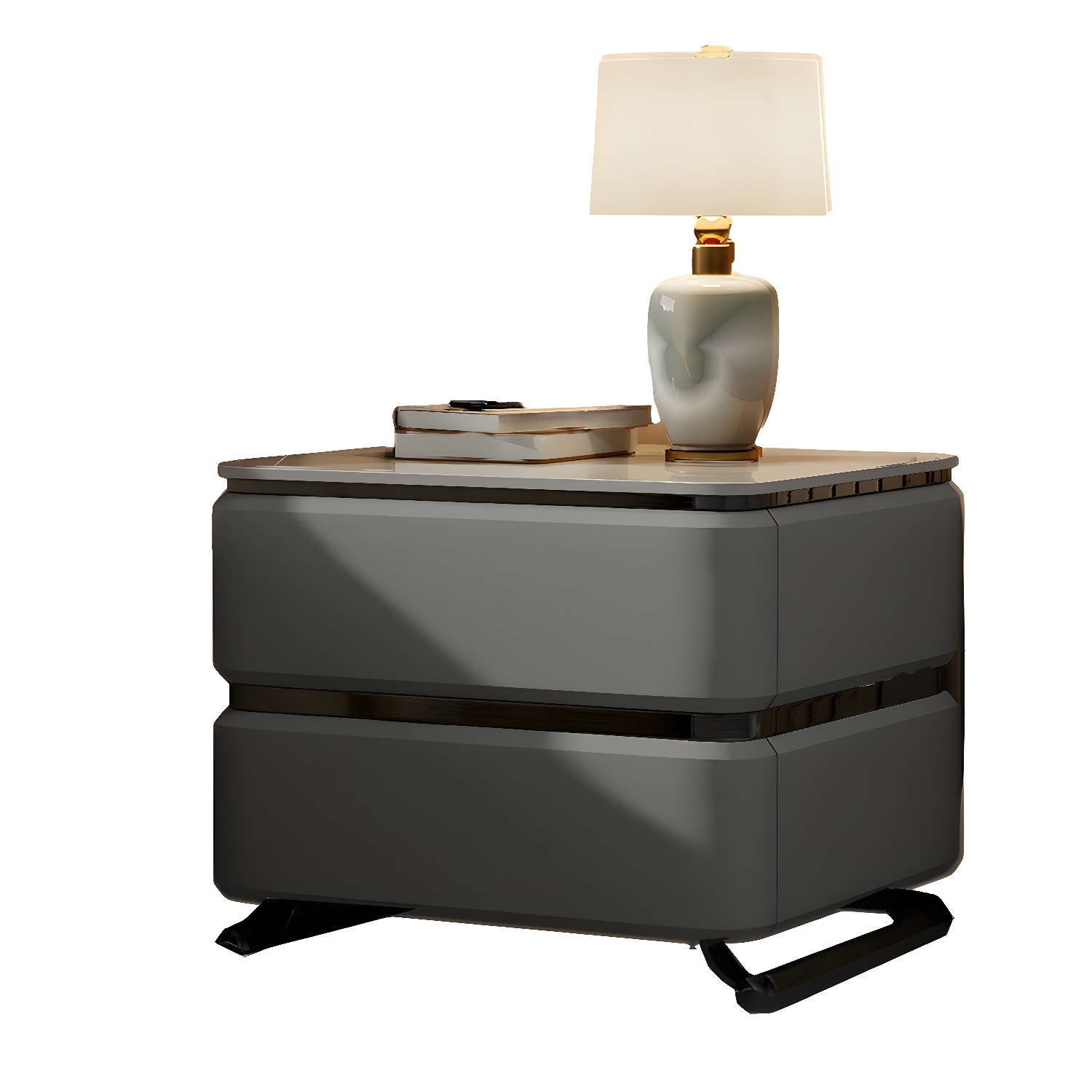 Small Modern Faux Leather Nightstand with Drawer Storage in Stone Finish - image 20