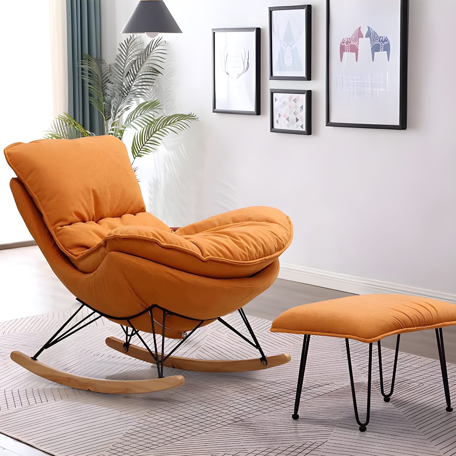 Solid Wood Rocking Chair Modern Rocker Chair with Removable Cushions - image 5