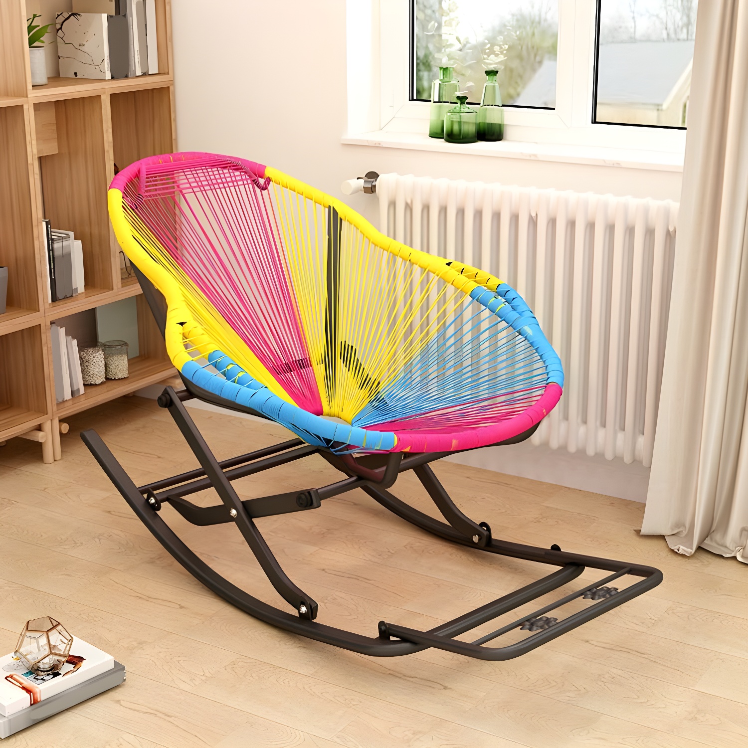 Traditional Black Metal Frame Rocking Chair with Spindle Back and High Weight Capacity - image 14
